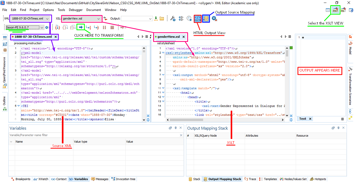 Image of XSLT view in oXygen